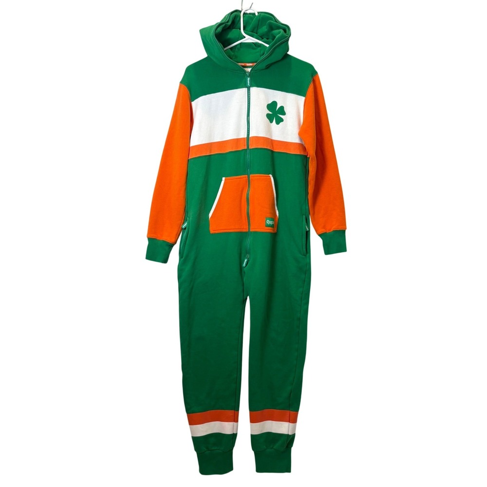 Tipsy Elves Irish Flag Color Block‎ Hooded Fleece Pajama Jumpsuit Unisex M